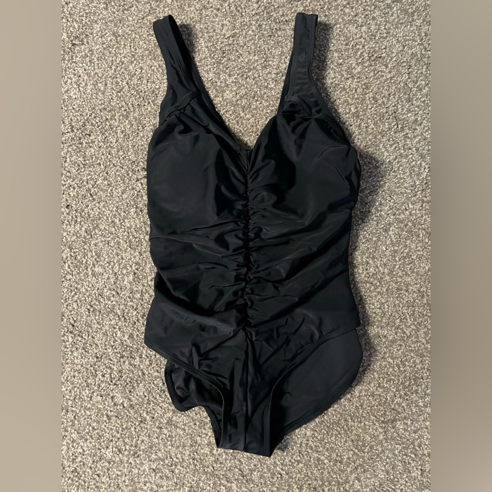 Black Ruched One-Piece Swimsuit